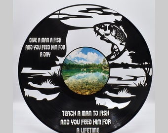 Fishing with saying W610,  Custom Laser Cut Vinyl Records Wall Art