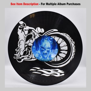 Moto, disque vinyle personnalisé Skulls V528 découpé au laser, sous-verre en sergé image du milieu