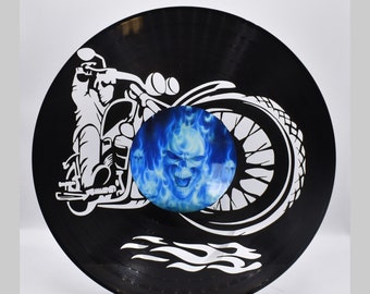 Motorcycle, Skulls V528  Custom Laser Cut Vinyl Record,  Twill Coaster Middle Image