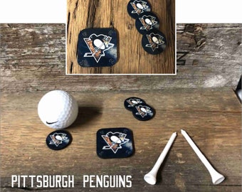 NHL Hockey, Pittsburgh Penguins,  Set of 3  Golf Ball Markers & Who Goes First token  ** ALL TEAMS available