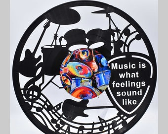 N914 Music with quote,  Custom Laser Cut Vinyl Records,  Twill Coaster Image