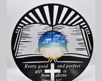 Bible Cross, N948, Custom Laser Cut Vinyl Records Wall Art