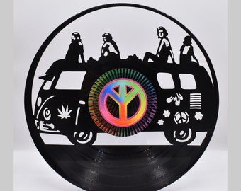 Hippie Van,  Custom Laser Cut Vinyl Records,  Twill Coaster Image