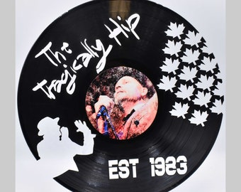 Tragically Hip, B107  Est 1983 Custom Laser Cut Vinyl Records,  Twill Coaster Image