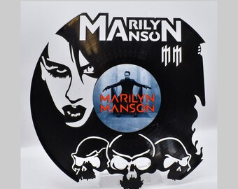 Marilyn Manson, B192  Custom Laser Cut Vinyl Records,  Twill Coaster Image