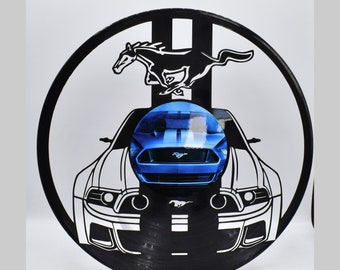 Mustang Horse blue car, Custom Laser Cut Vinyl Record  Twill Coaster Middle Image