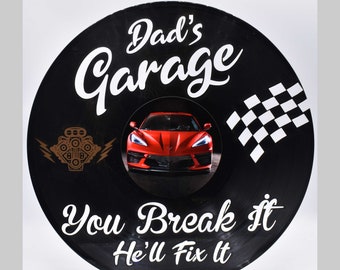 Dads Garage, Custom Laser Cut Vinyl Records,  Twill Coaster Image