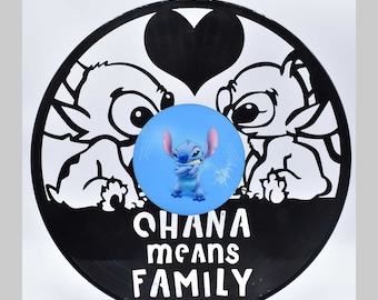 Leo & Stitch,  Custom Laser Cut Vinyl Records,  Twill Coaster Image