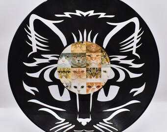 Cat Face, W611   Laser Cut Vinyl Records Wall Art