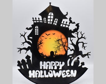 Halloween House, Custom Laser Cut Vinyl Records,  Twill Coaster Image