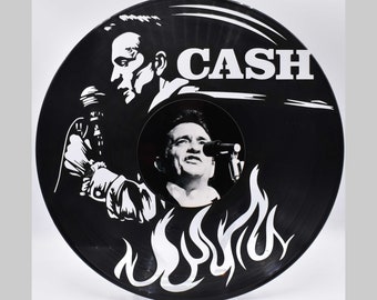 Johnny Cash, B131 Flames Custom Laser Cut Vinyl Records,  Twill Coaster Image