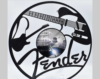 Fender Guitar,  Custom Laser Cut Vinyl Records,  Twill Coaster Image