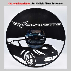 Corvette noir, disque vinyle personnalisé découpé au laser, sous-verre en sergé image centrale