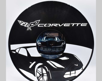 Corvette black,  Custom Laser Cut Vinyl Record,  Twill Coaster Middle Image