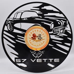 Corvette 1957, disque vinyle personnalisé découpé au laser, sous-verre en sergé image du milieu