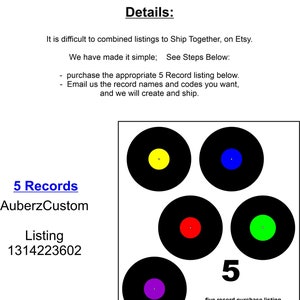 5 - FIVE  Record Listing, for combined shipping  Custom Laser Cut Vinyl Records Wall Art