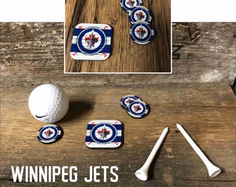 NHL Hockey, Winnipeg Jets,  Set of 3  Golf Ball Markers & Who Goes First token  ** ALL TEAMS available