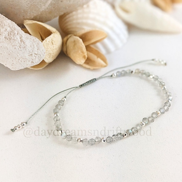 Beautiful Delicate Adjustable Genuine Labradorite Gemstone Bracelet, Minimalist Yoga Bracelet