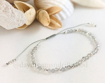 Hermosa y delicada pulsera ajustable de labradorita genuina, pulsera minimalista de yoga.