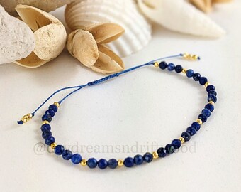 Beautiful Delicate Adjustable Genuine Lapis Lazuli Gemstone Bracelet, Minimalist Yoga Bracelet