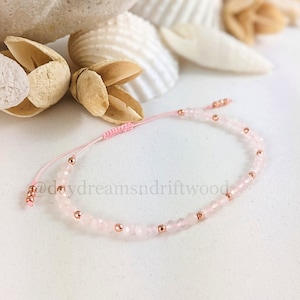 Beautiful Delicate Adjustable Genuine Rose Quartz Gemstone Bracelet, Minimalist Yoga Bracelet
