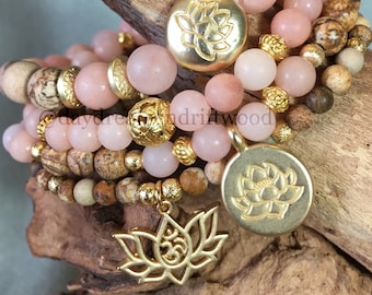 Inner Peace and Harmony wrist mala set, Sunstone and Jasper bracelets, calming meditation bracelets, yoga bracelet, stacking, layering