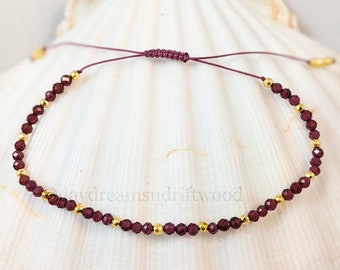 Beautiful Delicate Adjustable Genuine Garnet Gemstone Bracelet, Minimalist Yoga Bracelet