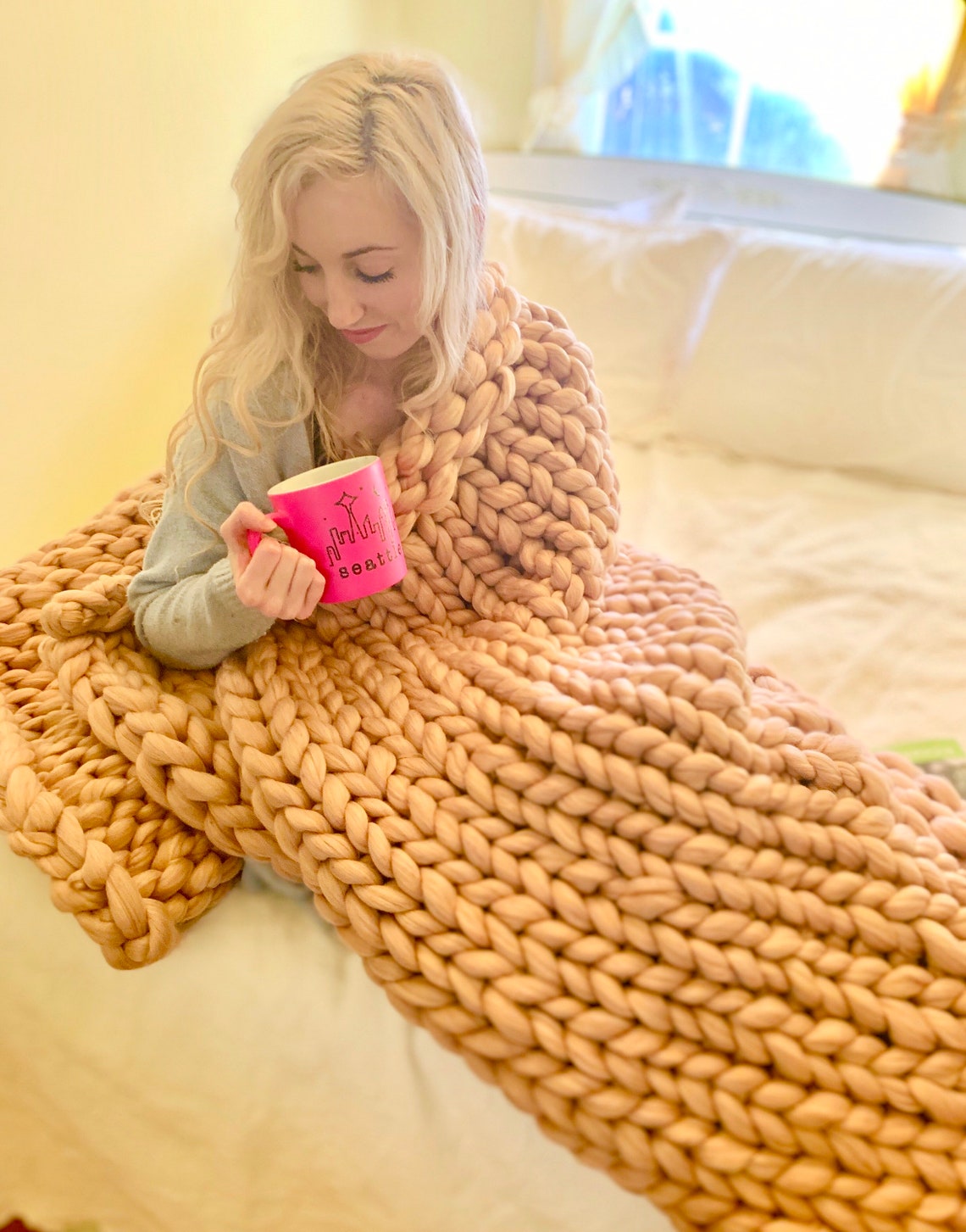 Chunky Knit Blanket Merino Wool Arm Knit Blanket Throw | Etsy
