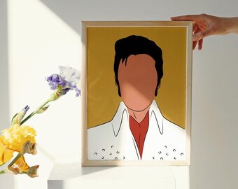 ROCK and Roll singer digital illustration, MINIMALIST illustration without eyes, ELVIS Presley illustration, instant download, home deco.