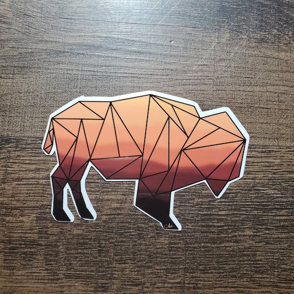 Pegatina de vinilo resistente al agua con puesta de sol geométrica de búfalo de Oklahoma