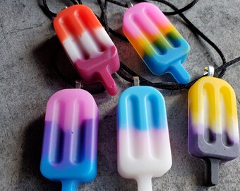 Bisexual Pride Popsicle Necklaces Made with Resin Can Be Key Chain As Well Lesbian