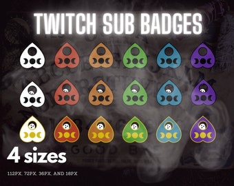 Emblemas coloridos de inscrição no Twitch da Planchette -- Download instantâneo