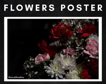 Bundle of Flowers with Red and Pink Carnations - 18x12 - Photography Poster Print - Fine Art by RaineShadow