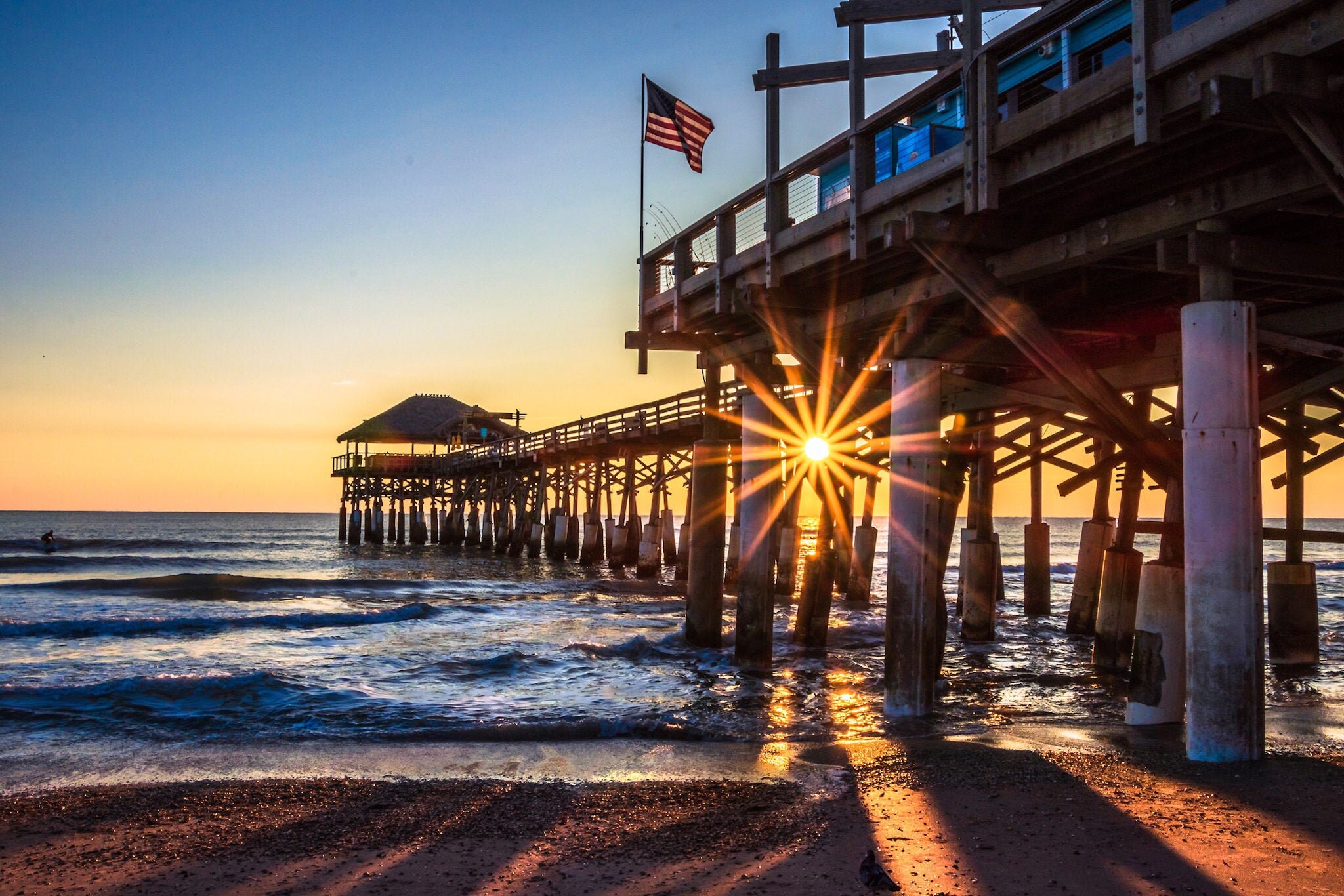 Cocoa Beach Florida | Sunrise | Beach Pier | Home Decor | USA flag | Prints  | Florida Sunrise | Wall Decor | Ocean Pier | Ocean View | Sun, image size:2048x1366
