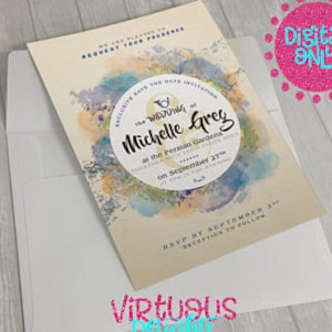 Silver Watercolor Wedding Invitation, Digital Wedding Invitation, Watercolor Digital Invitation, Wedding Invitation, Custom Save the Date