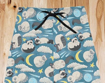 Sleeping Ragdolls Women's Pajama Pants - Ragdoll Cats, Cute & Celestial, Starry Light Blue Cat Pjs