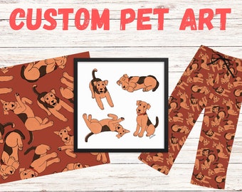 Custom Pet Drawings - Custom Pet Art, Pet Portrait, Pet Gift, Pet digital art, pet pajamas, Pet print, custom animal art, custom animal pjs