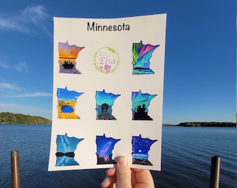 Minnesota Silhouette Sticker Sheet - North Shore, Ely, Bean & Bear, Superior Hiking Trail, Lake Superior, Up North, Camping, Hiking, MN