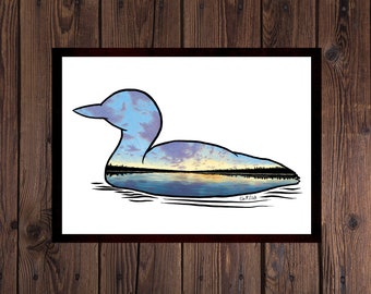 Loon Silhouette Art Print - Loon Cabin Decor - Gorpcore Giclée Matte Print - Loon Cabincore Matte Print