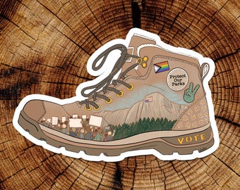 Protect Our Parks Hiking Boot Sticker - Public Lands Protest Decal