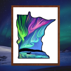 Minnesota Boundary Giclée Print - Northern Lights, Matte Print, Cabin Decor, Minnesota Gift, Boundary Waters, Minnesota Nursery Decor