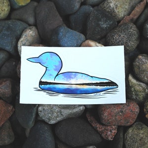 Loon Silhouette Sunrise Vinyl Sticker - fishing, camping, hiking, gorpcore, lake life, up north, cabin, family vacation, summer, Minnesota