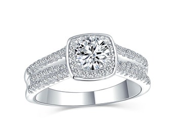 Women Knuckle Band Half Eternity Triple Ring Band 3 Row Split Shanks Ring Flower Silver Wedding Ring Split Shanks Ring Gift for Her