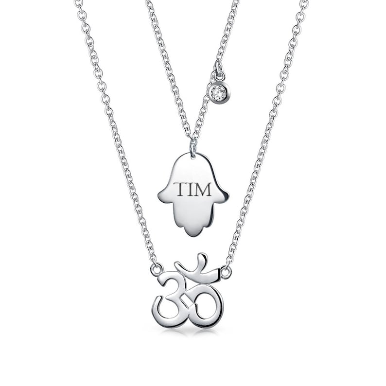 Personalized Hamsa Hand Of God Aum Om Ohm Sanskrit Symbol Yoga Pendant Necklace 925 Sterling Silver Custom