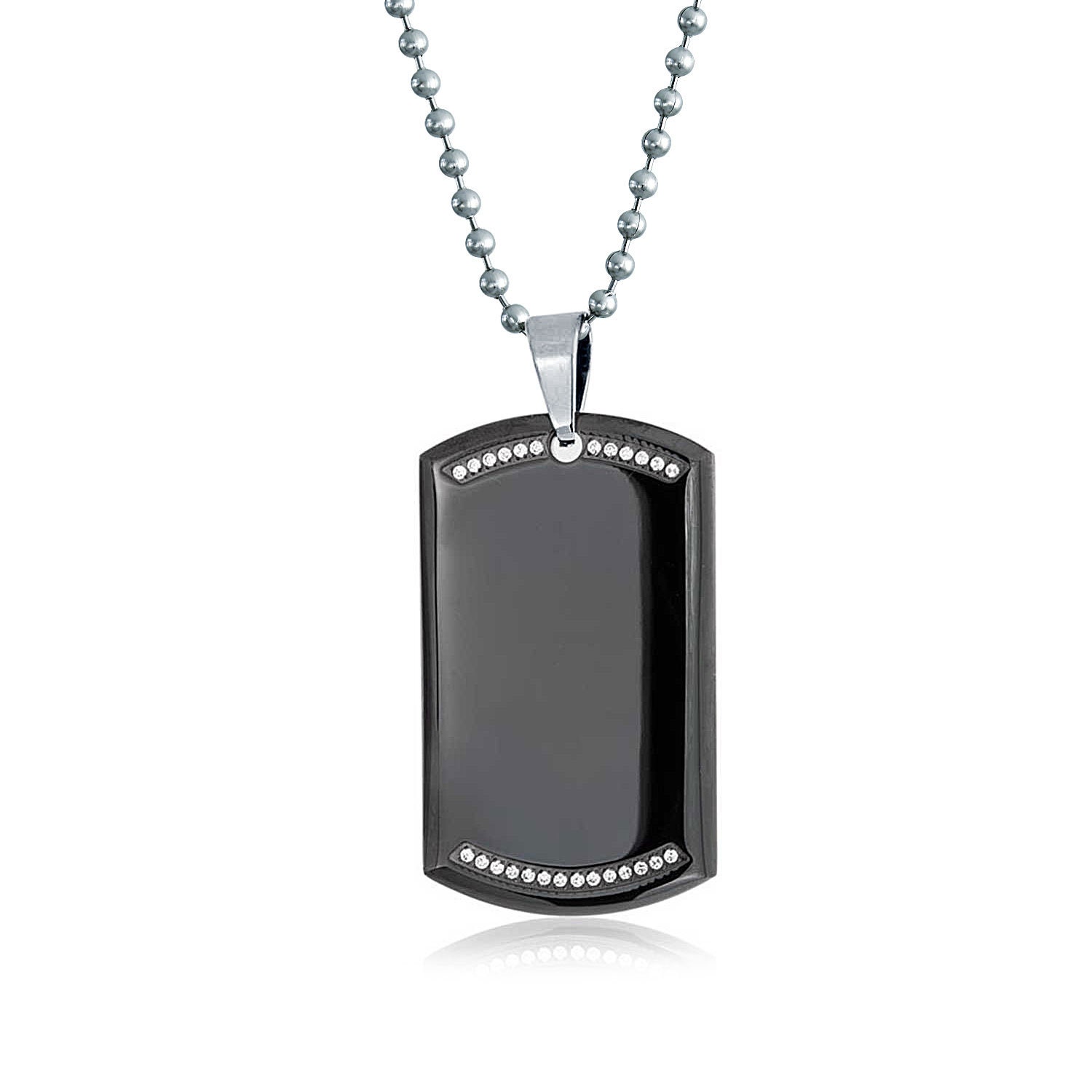Personalized Black Dog Tag Pendant Necklace for Men CZ Edge Etsy