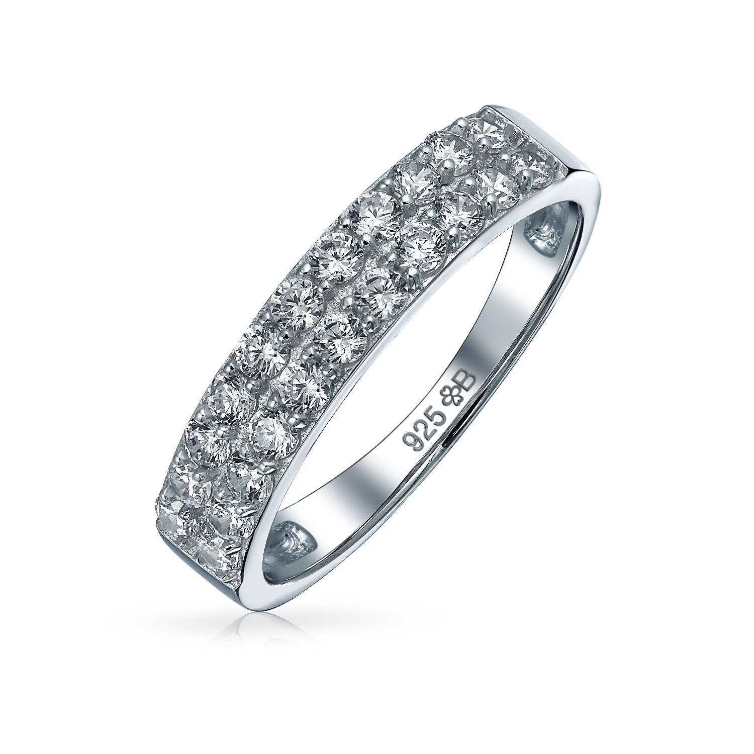 Sterling Silver .925 Bridal Cubic Zirconia CZ 2 Row Pave Eternity Wedding Band Ring Size 4-10 