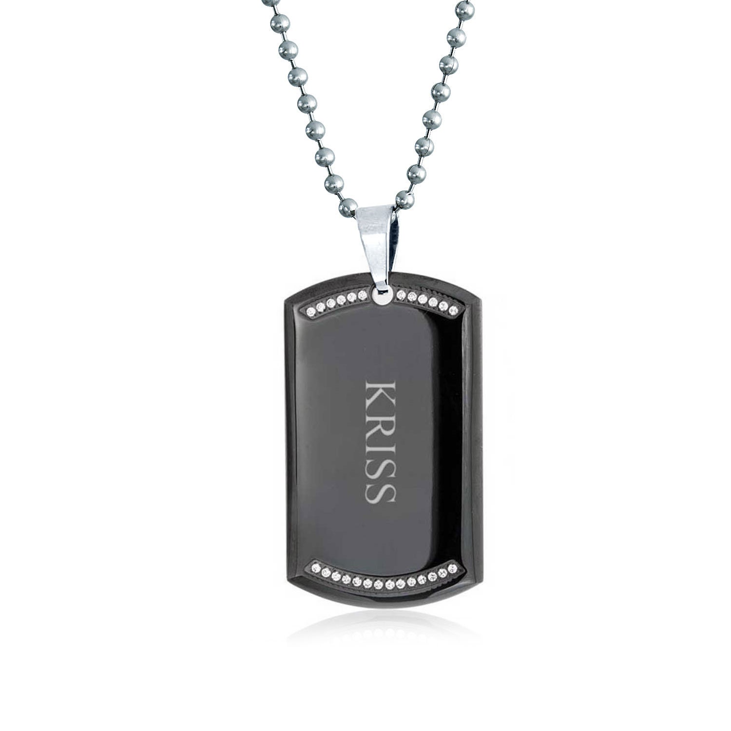 Personalized Black Dog Tag Pendant Necklace for Men CZ Edge Etsy