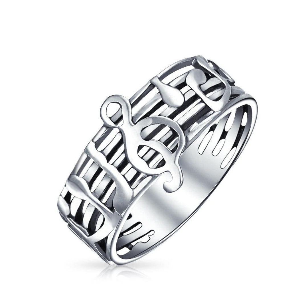 Music Bar Measure Treble Clef Note Band Ring 925 Sterling - Etsy