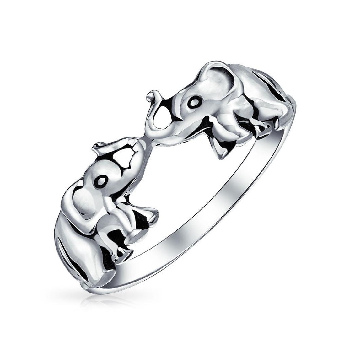 Good Luck Zoo Animal Two Elephants Ring Oxidized 925 Sterling - Etsy