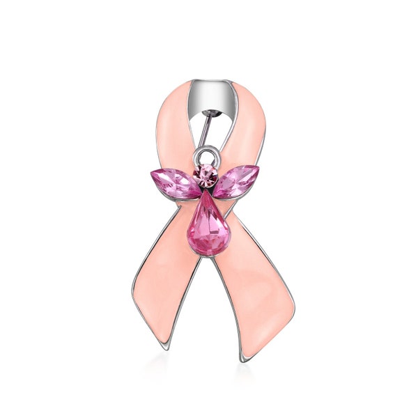 Awareness Ribbon Pancreatic, Breast Cancer Angel Crystal Brooch Pin